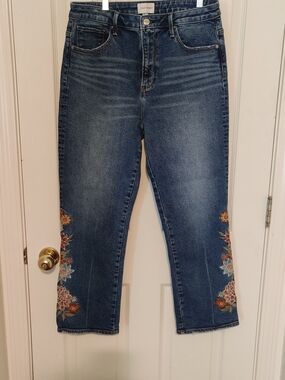 Driftwood Stella Bloom Embroidered  Jeans in Dark Blue -  Floral Detail